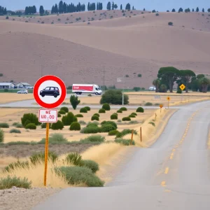 Rural landscape depicting potential development and traffic impact in California.