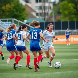 USC Women's Soccer team in action during a match