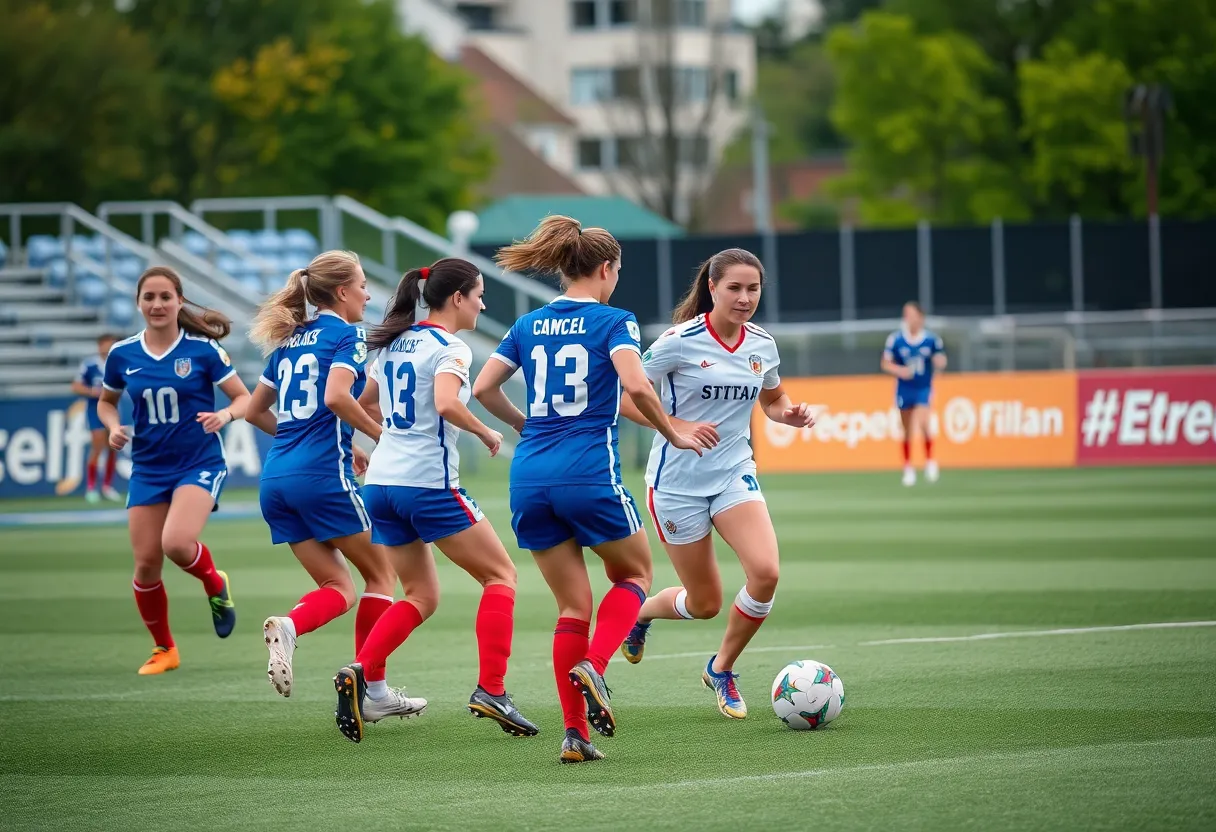 USC Women's Soccer team in action during a match