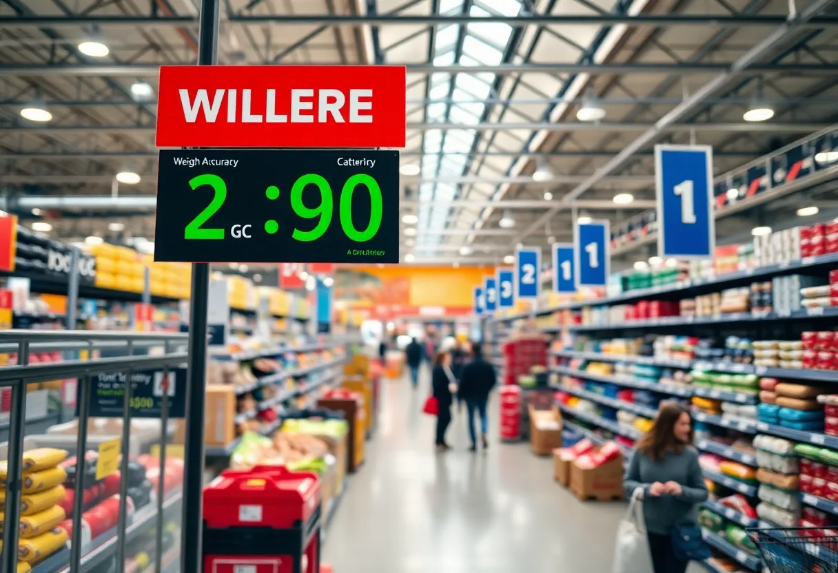 Retail store emphasizing accurate pricing and product weights.