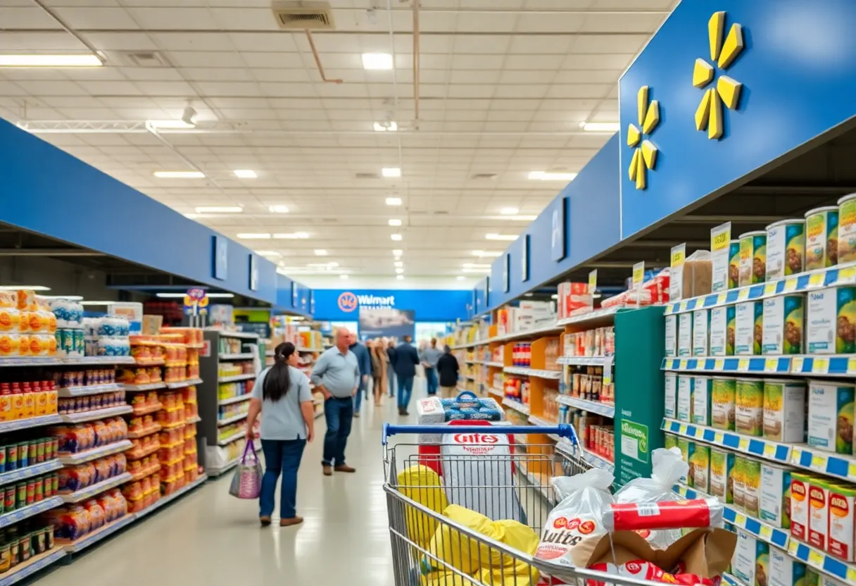 Walmart store interior with customers shopping