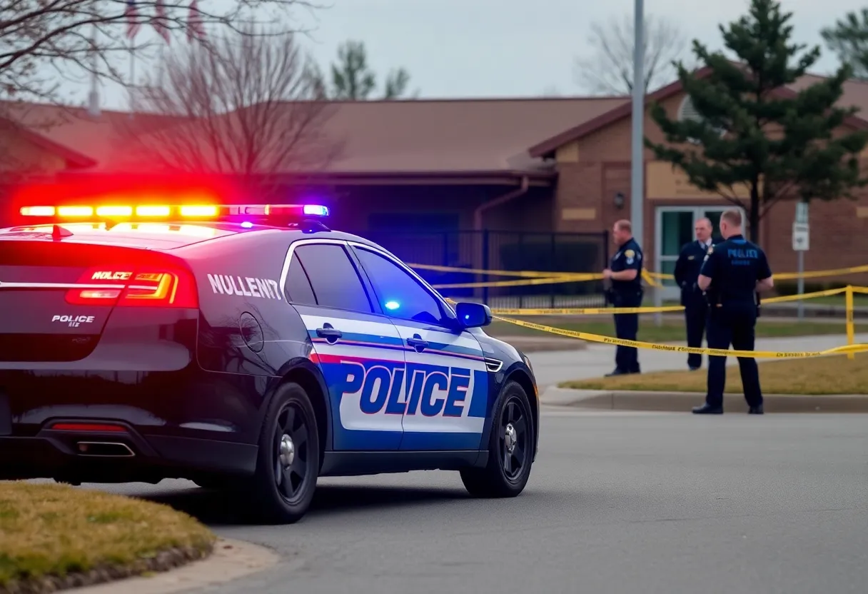 Police car at an elementary school during an incident