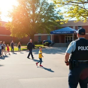 Police officers outside John Marshall Elementary School in Anaheim