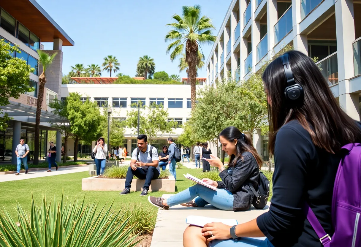 Students studying at Cal State Fullerton campus