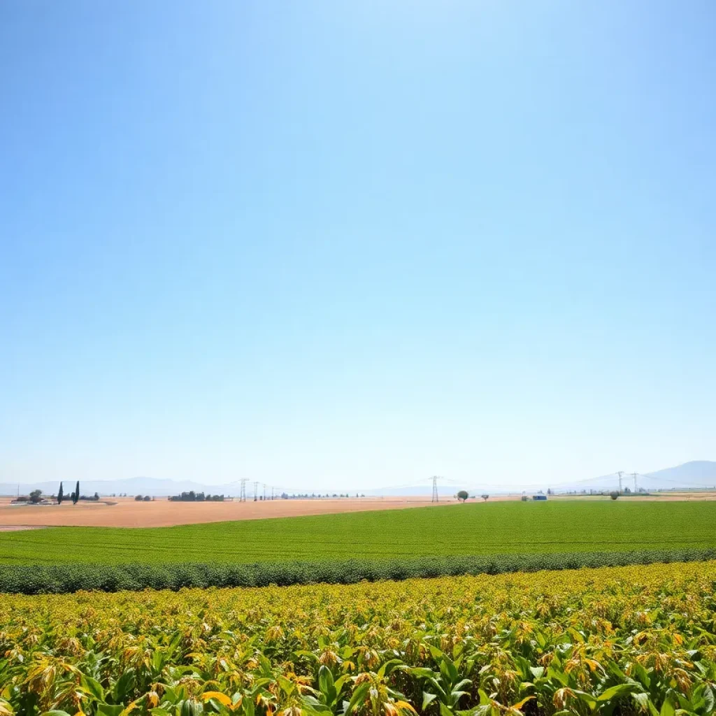 Vast agricultural fields in California under clear skies