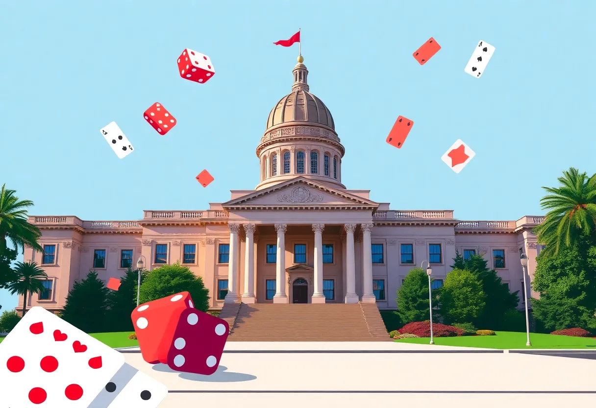 California state capitol building with gaming symbols