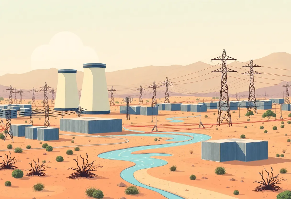 Illustration of California data centers highlighting environmental concerns.
