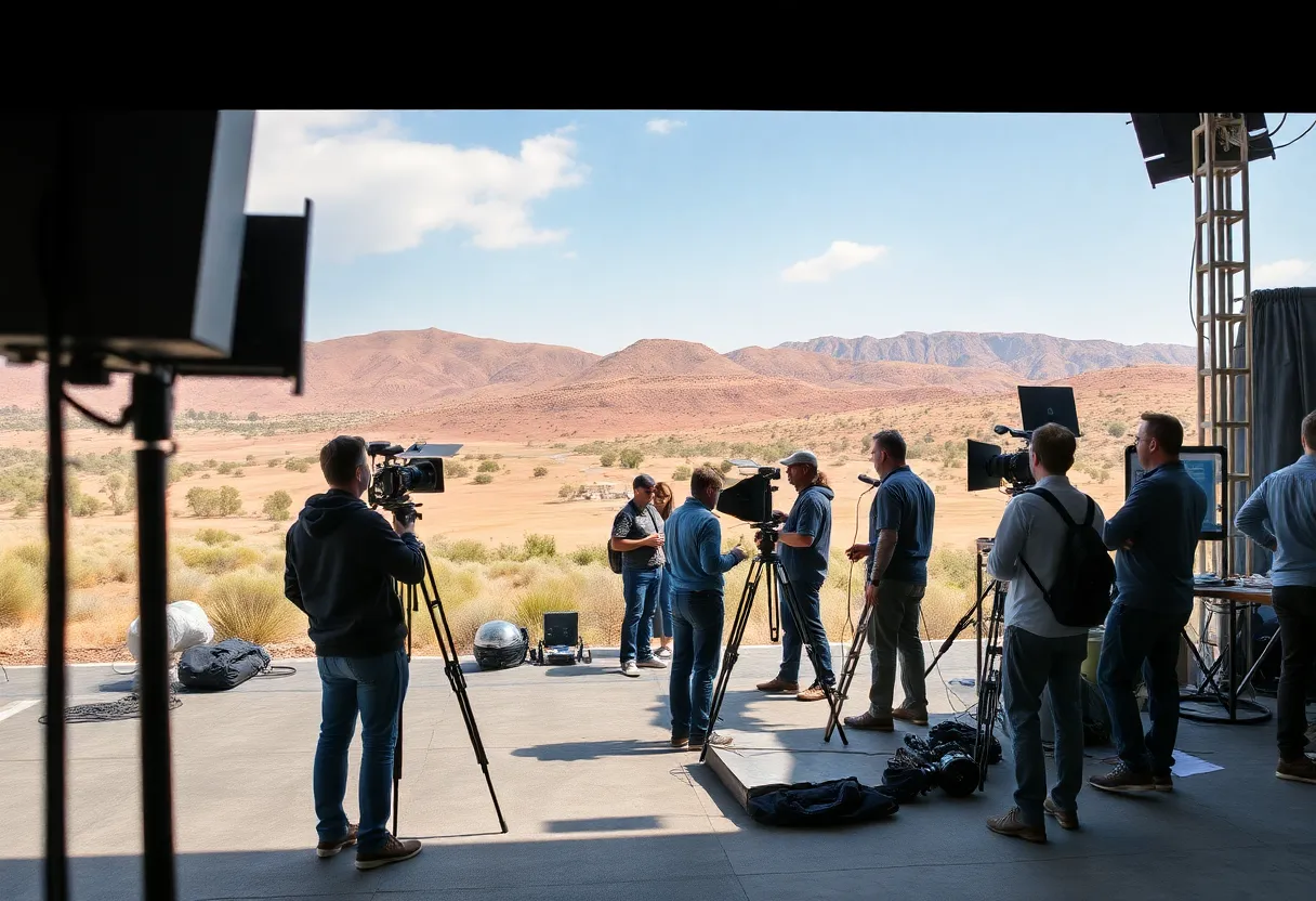 Film crew at work on a California set