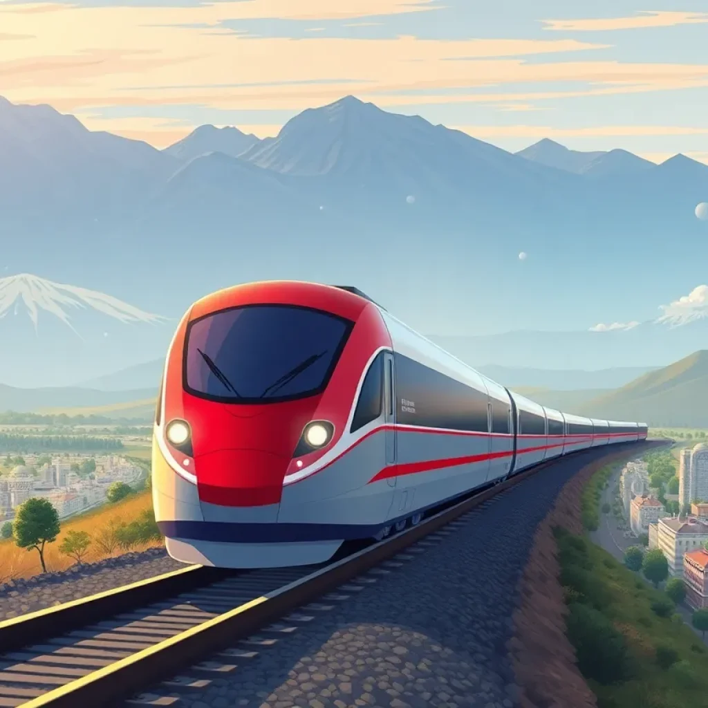 An illustration of a high-speed train in California