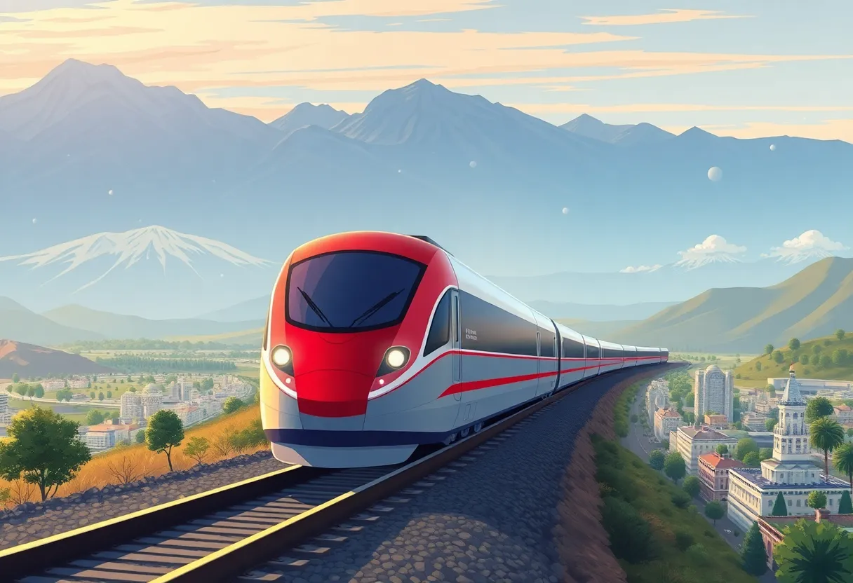 An illustration of a high-speed train in California
