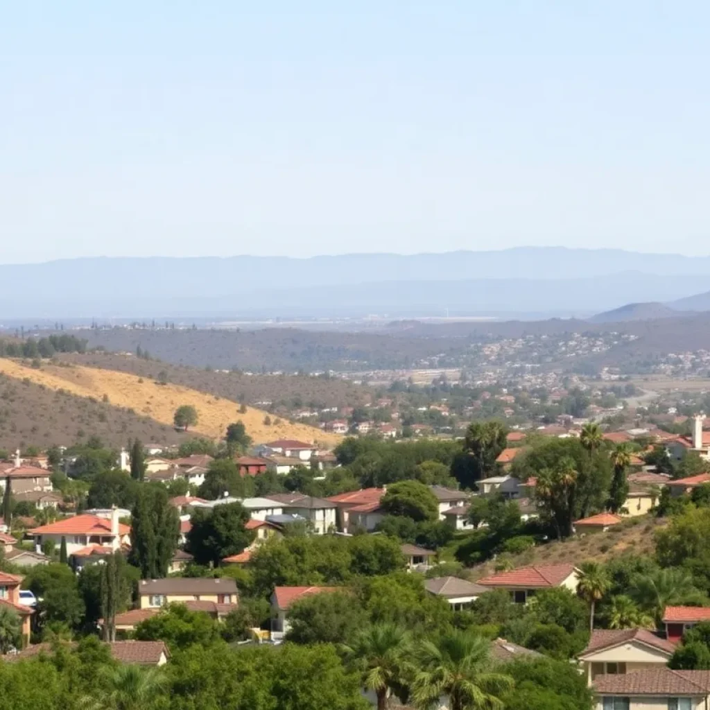 California landscape with housing and wildfire risk themes