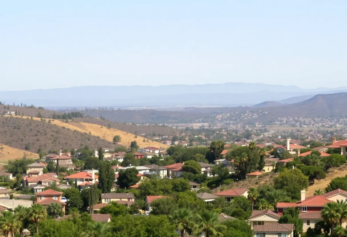 California landscape with housing and wildfire risk themes