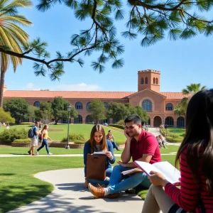 Students studying on a California university campus