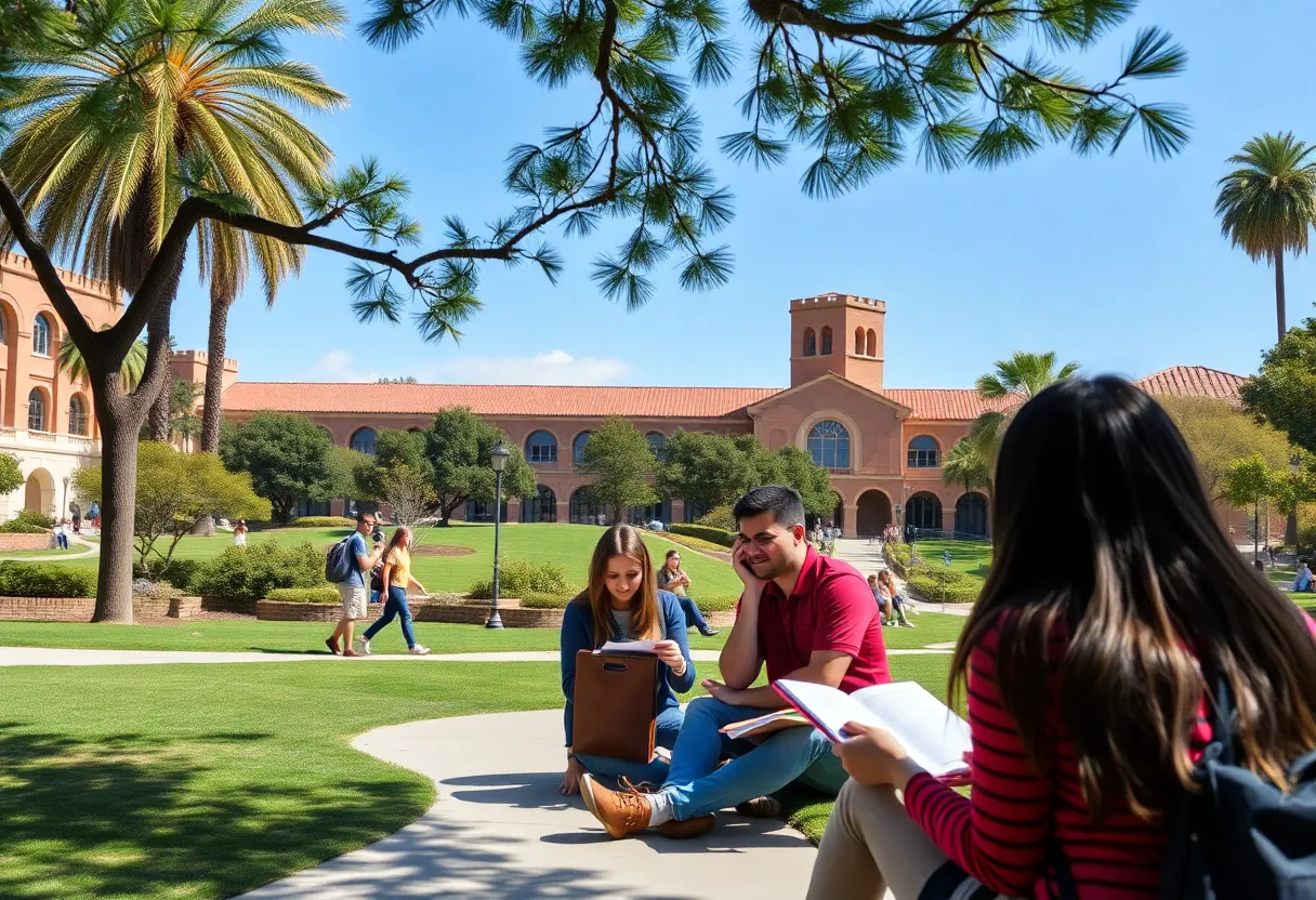 Students studying on a California university campus