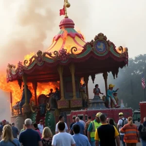 Share Your Event or Story Disneyland parade float on fire during the Paint the Night Parade
