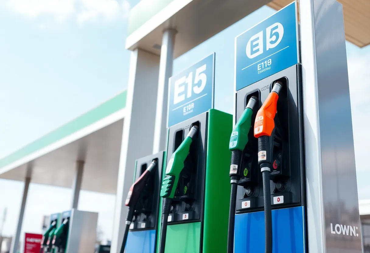 E15 fuel pumps at a gas station in California