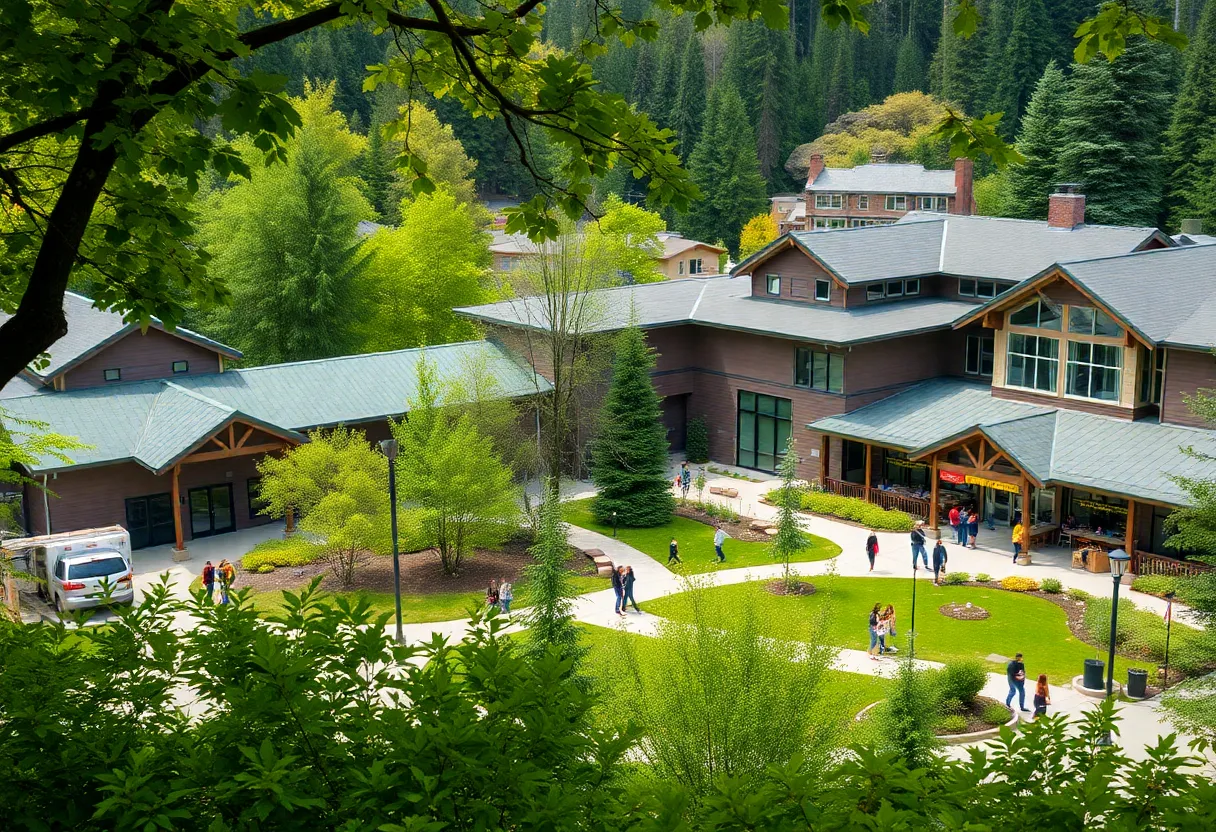 Beautiful view of Evergreen State College showcasing its campus and surrounding nature.