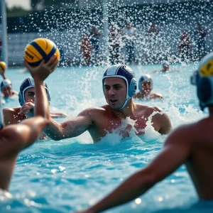 LBSU water polo players competing in a match