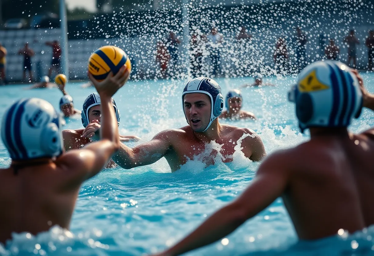 LBSU water polo players competing in a match