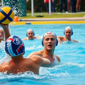 Long Beach State water polo players competing in a match