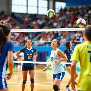 Long Beach State volleyball players competing during a match