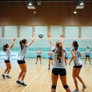 Women’s volleyball team competing during a match
