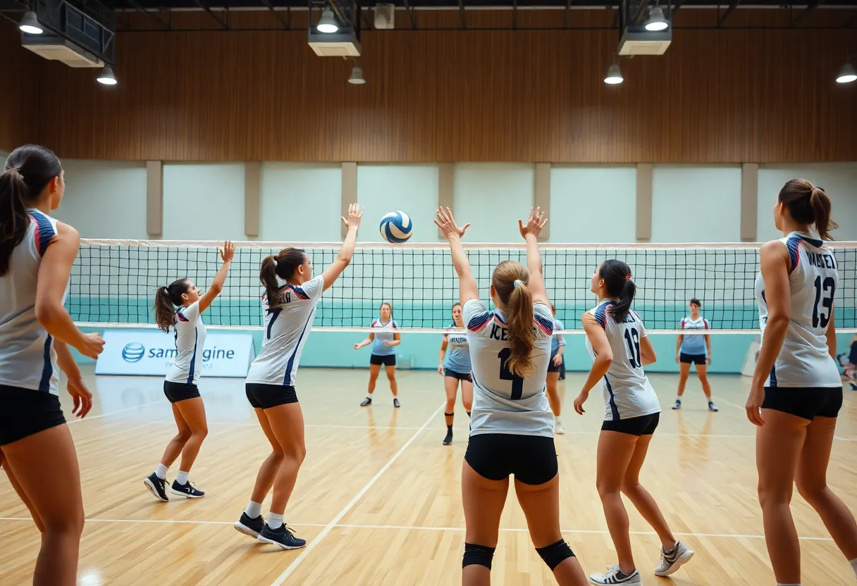 Women’s volleyball team competing during a match