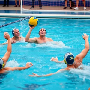 Men's water polo players competing in a match.