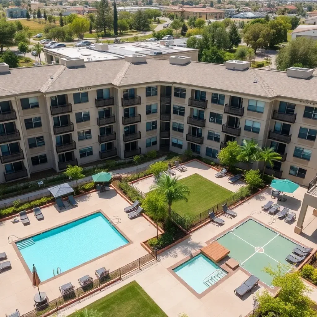 View of a modern multifamily apartment complex in Southern California