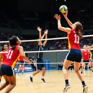 Oregon women's volleyball team competing in a match