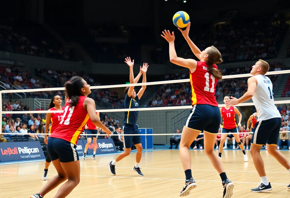 Oregon women's volleyball team competing in a match