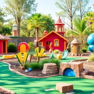 Colorful mini golf course themed on Pixar films at Disneyland Resort.