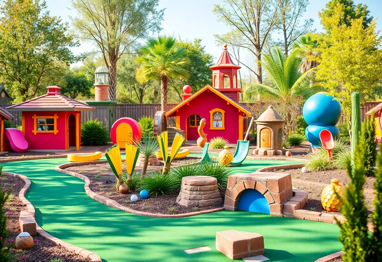Colorful mini golf course themed on Pixar films at Disneyland Resort.