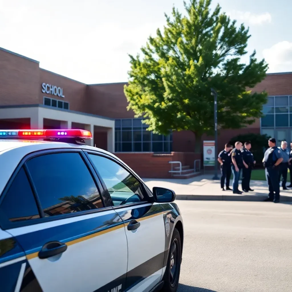 Police cars near an elementary school after a shooting incident