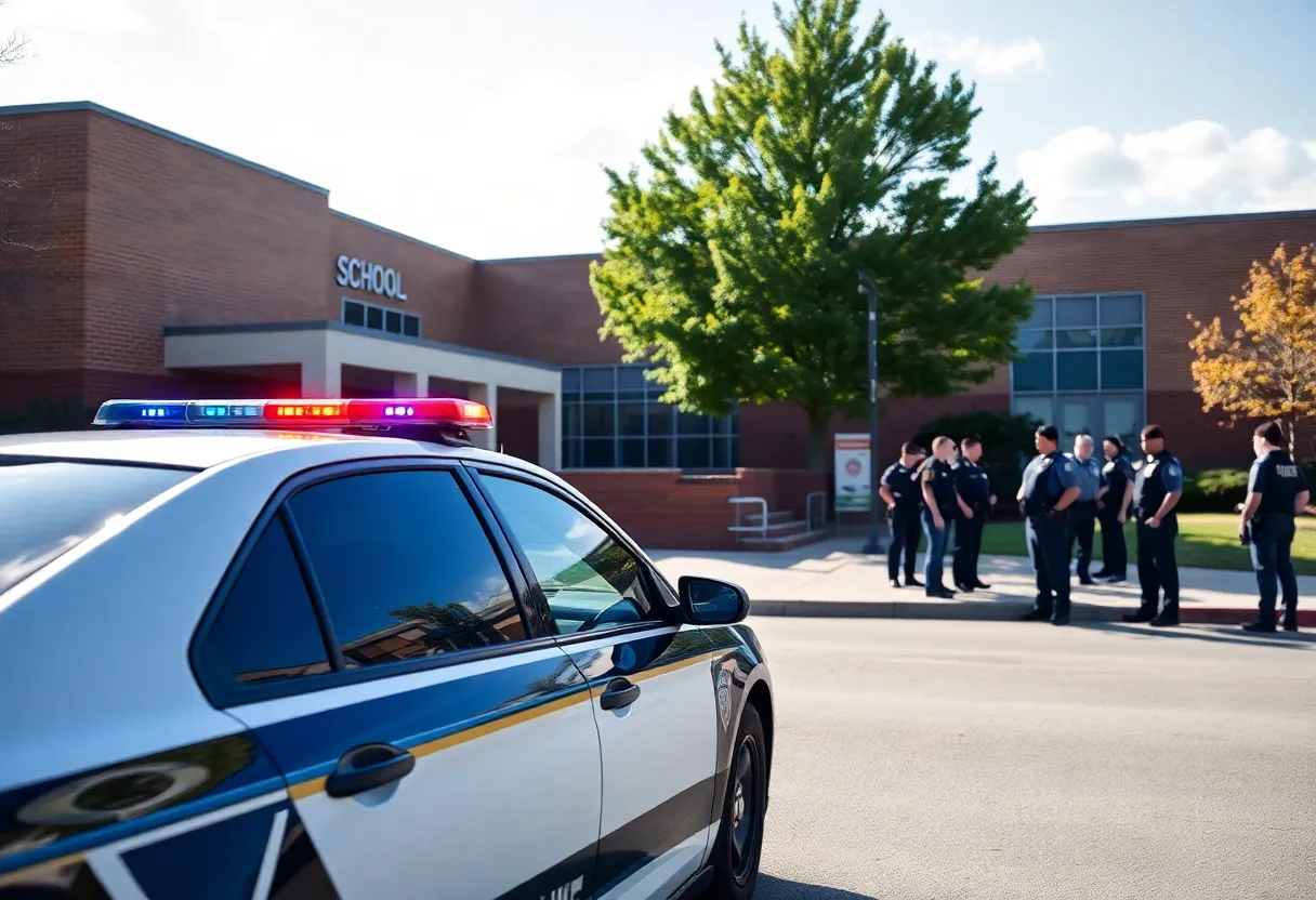 Police cars near an elementary school after a shooting incident