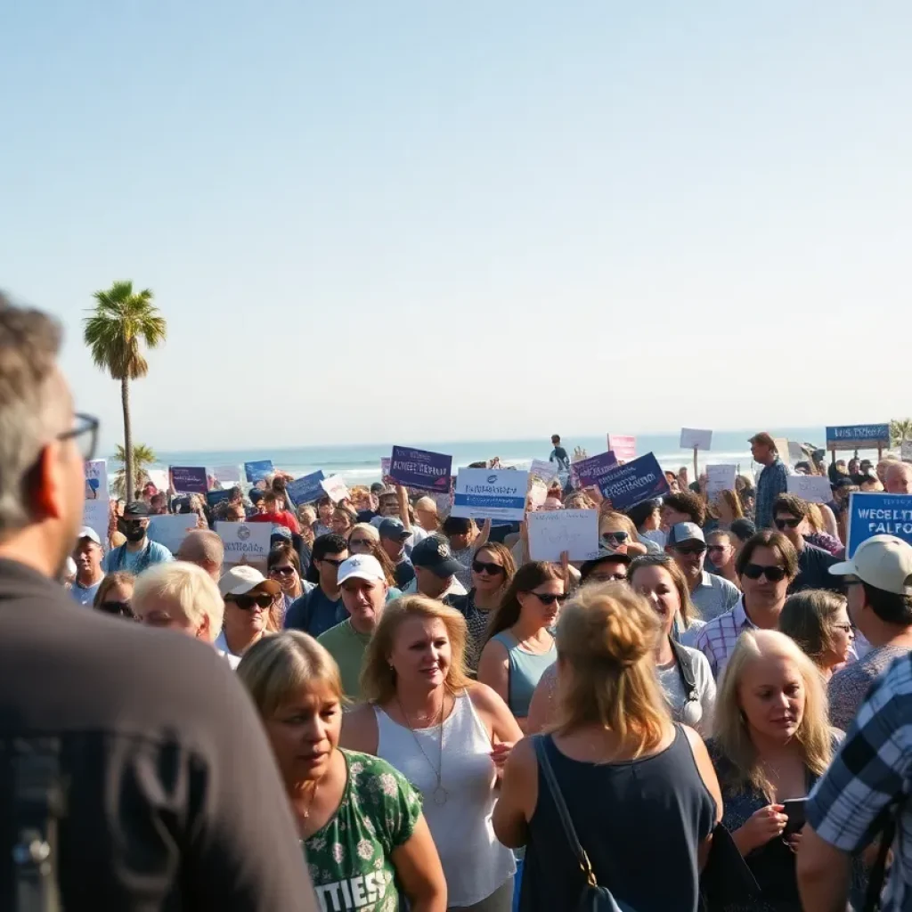 Crowd at a political rally discussing California's future