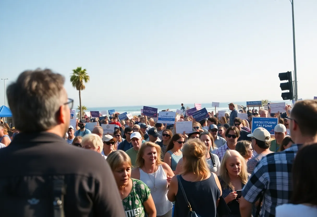 Crowd at a political rally discussing California's future