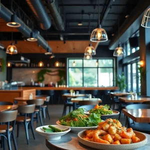 Interior view of Poppy's restaurant with dining setup and California-inspired dishes on display.