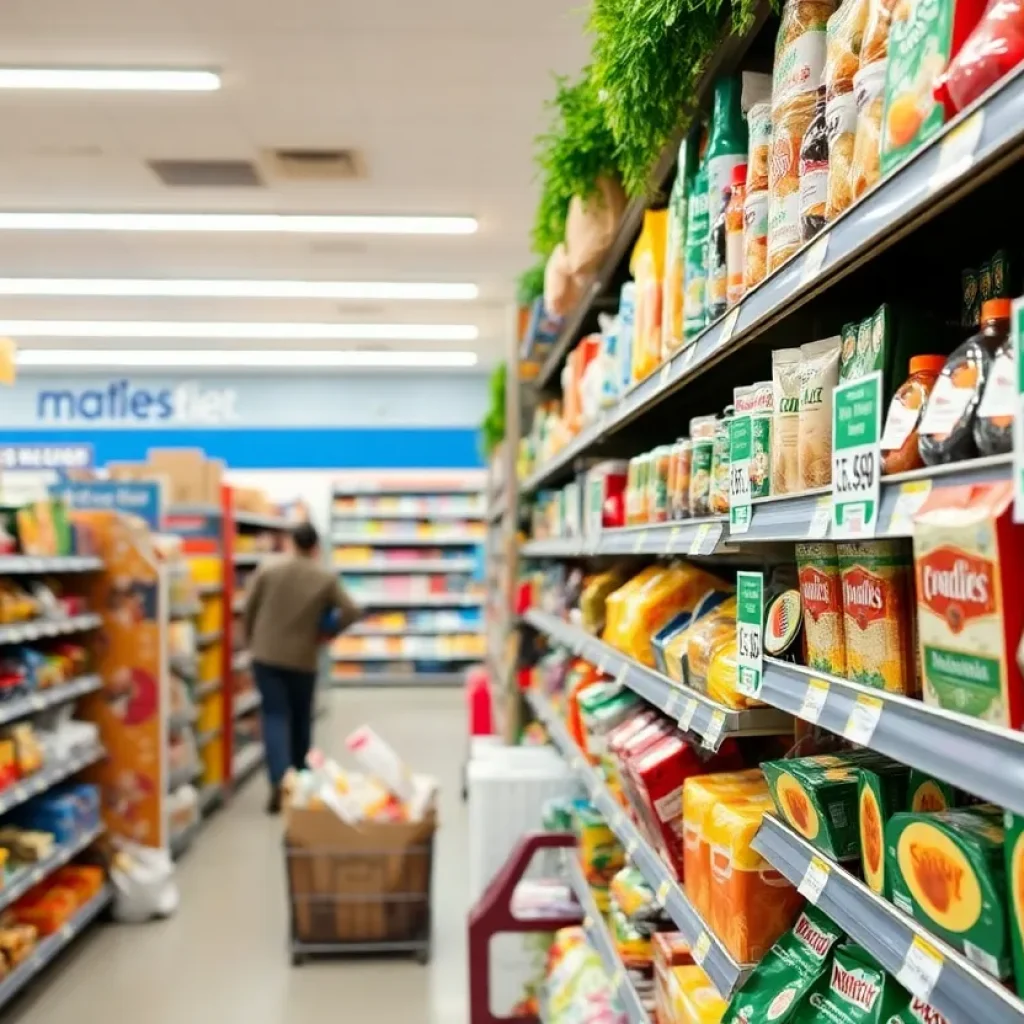 Grocery store aisle showcasing increased food prices