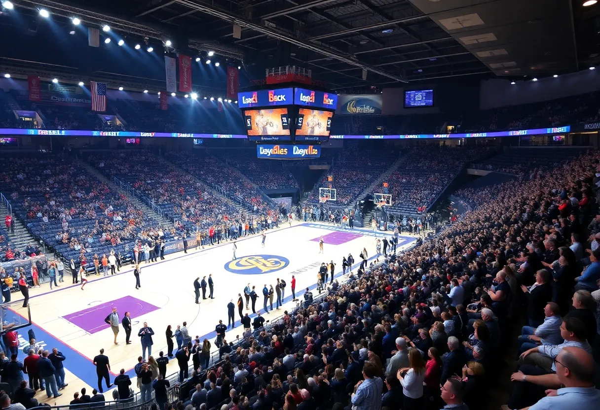 San Diego State basketball game at Viejas Arena with fans cheering