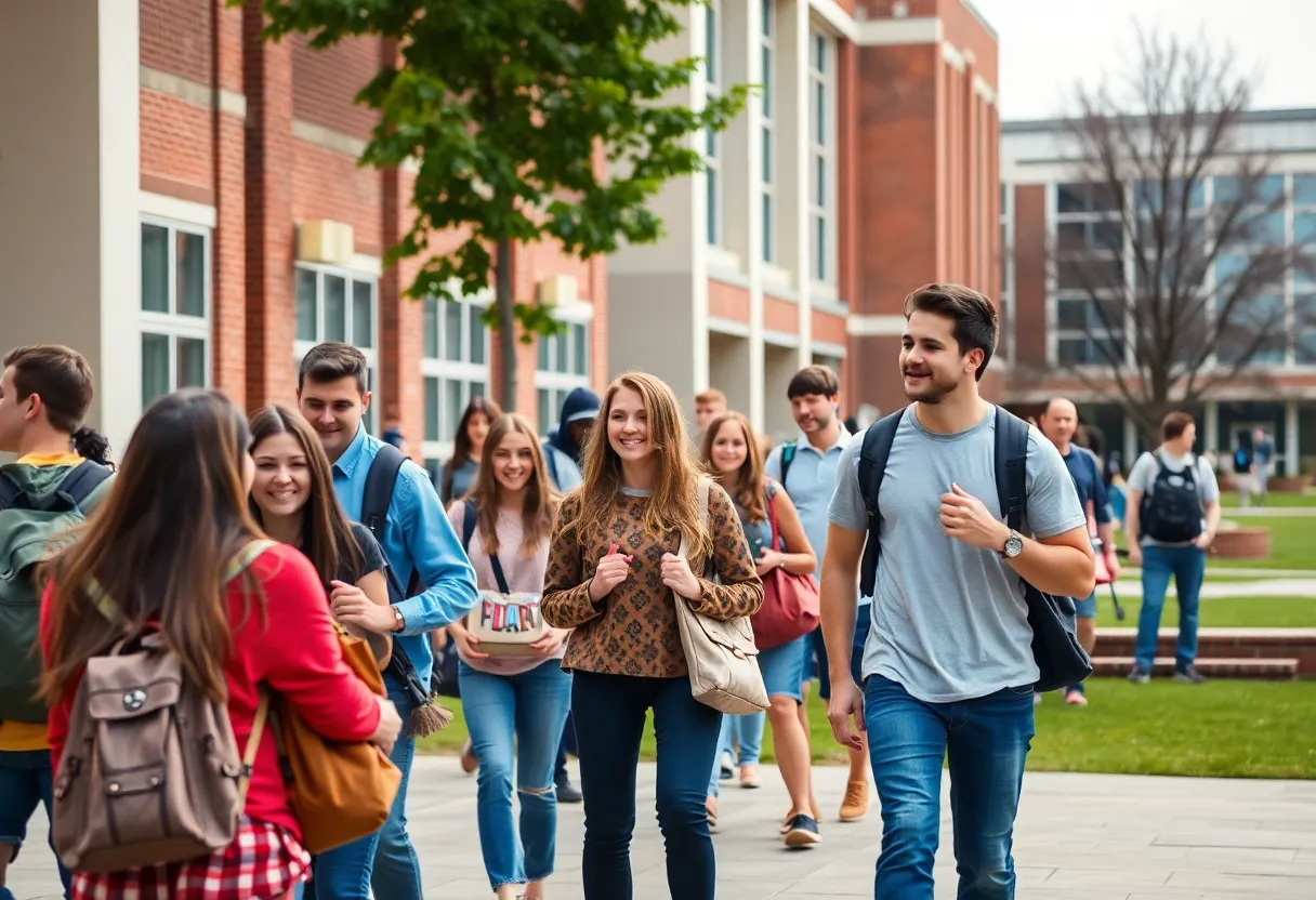 Students interacting on San Diego State University campus