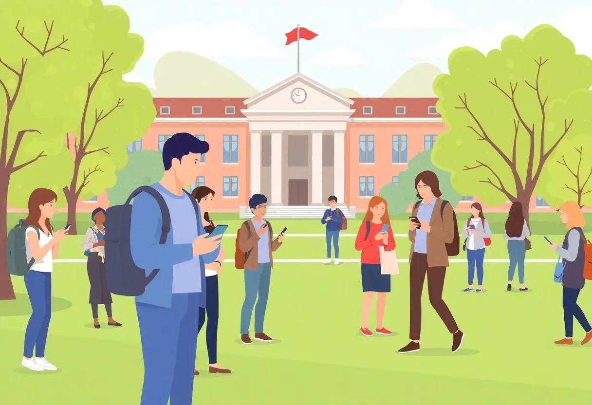 Illustration of SDSU conducting an emergency communication test