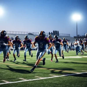 Players competing in a high school football game in Southern California