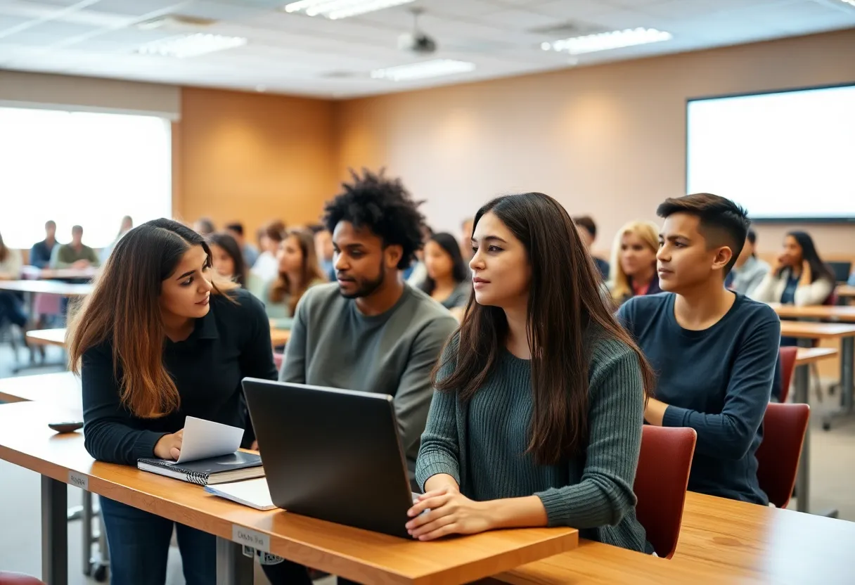 Diverse students engaged in a classroom discussion