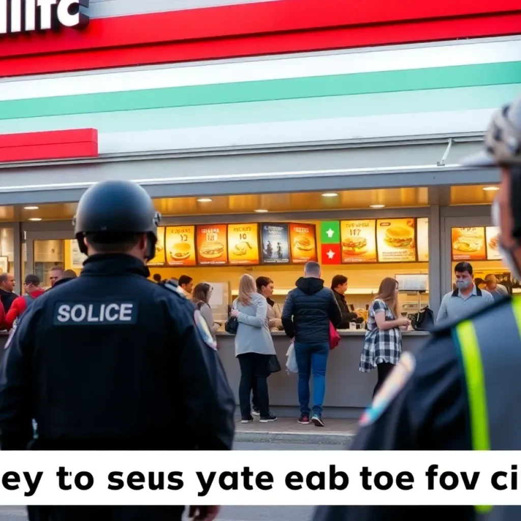 A McDonald's restaurant with police presence outside after a safety incident.