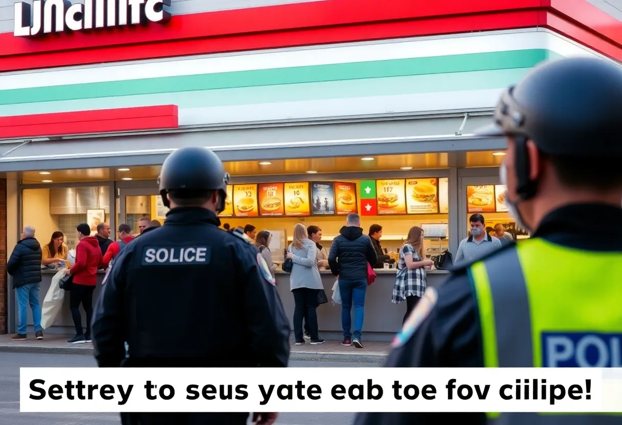 A McDonald's restaurant with police presence outside after a safety incident.