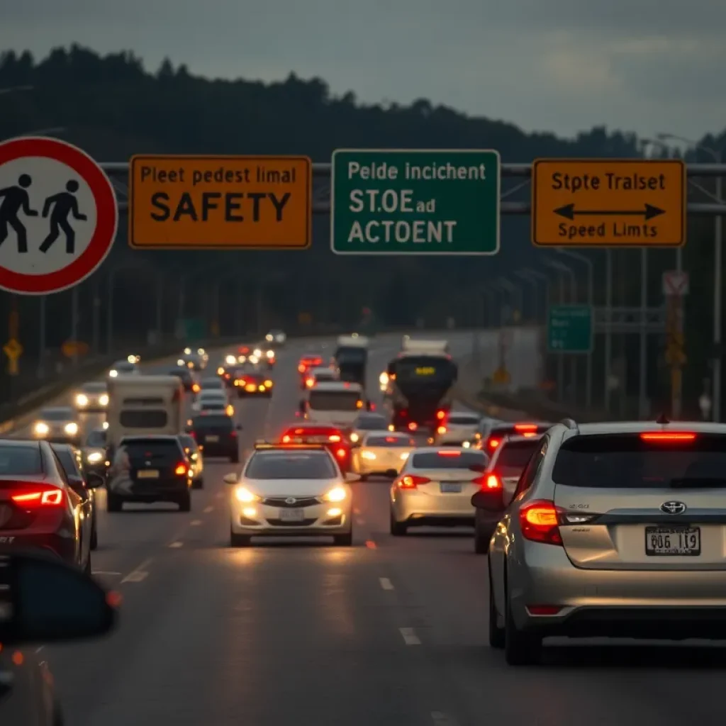 Scene of a freeway accident highlighting pedestrian safety concerns