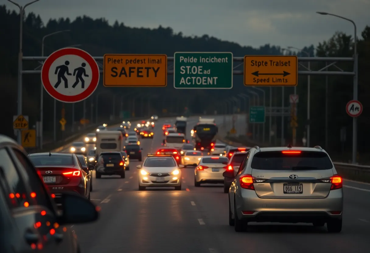 Scene of a freeway accident highlighting pedestrian safety concerns
