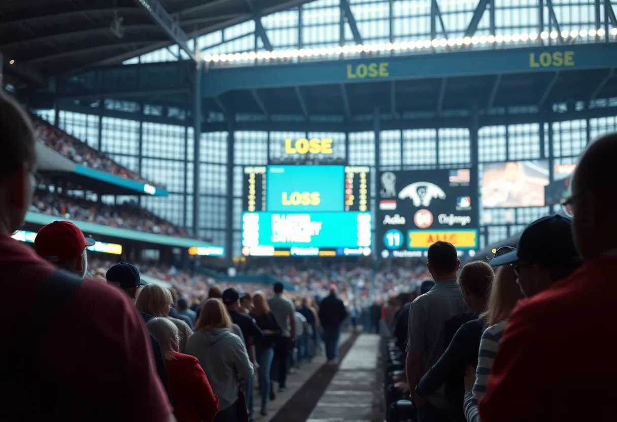 Baseball stadium with disappointed fans after game