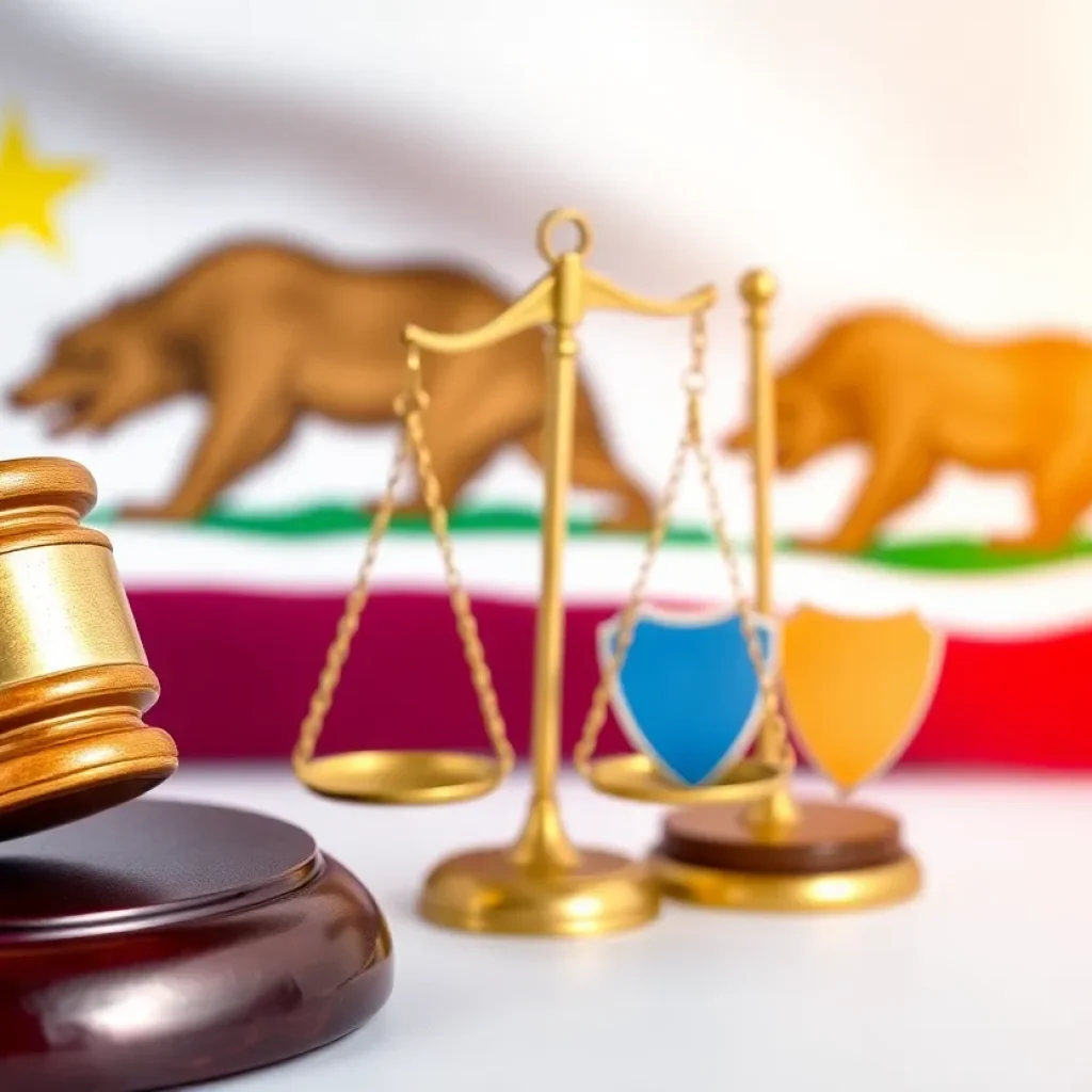 Illustration representing California consumer financial protection with a gavel and scales of justice.